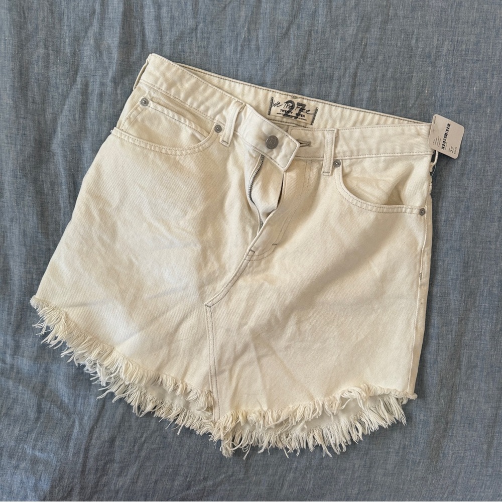 Free People White / Cream Denim Mini Skirt
